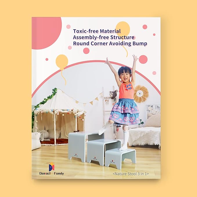 Damoch Family™ Children Chairs & Table Set for Kids,Functioning as Step Stool for Kitchen, Bathroom and Potty,Easy to Store,Patented Minimalist Design (Grey)