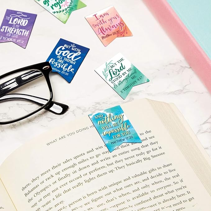 72 Pieces Christian Magnetic Bookmarks for Women, Small Religious Scripture Bible Verse Magnets, 12 Watercolor Designs (1 x 1 in Bible Bookmark)