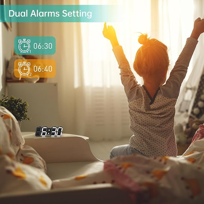EDUP HOME 4.9" 3D LED Digital Clock with Nightlight, Remote Control, Snooze Alarm, Adjustable Brightness, USB Powered, 12/24 Hour/Temperature/Time/Date Display, Modern Desktop Wall Clock