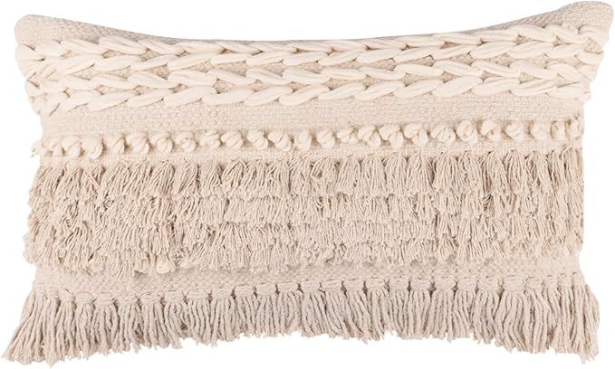 REDEARTH · Boho Textured Throw Pillow Cushion Covers- Lumbar Woven Tufted Decorative Farmhouse Cases Set for Couch, Sofa, Bed, Chair, Dining, Patio, Outdoor; 100% Cotton (12"x20", Natural) Pack of 2