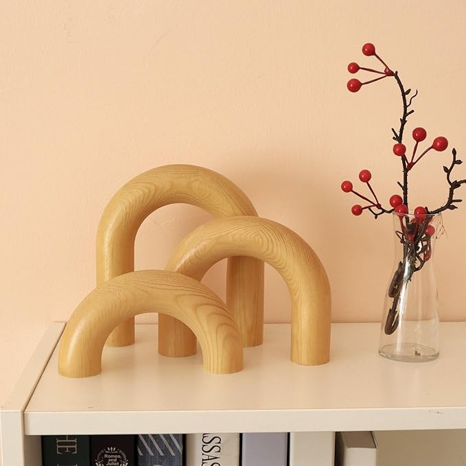 HMASYO 3Pcs Wood Arch Decorative Objects, Coffee & Shelf Decor, Neutral Home Accents for Modern Spaces