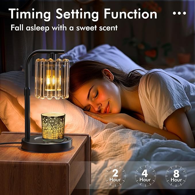 Candle Warmer Lamp with 2 Bulbs, Dimmer Adjustable Height Candle Lamp, 2/4/8H Timer, Home Decor, Candle Warmers for Jar Candles, Thoughtful Gifts for Housewarming, Birthday, Mother's Day, Black