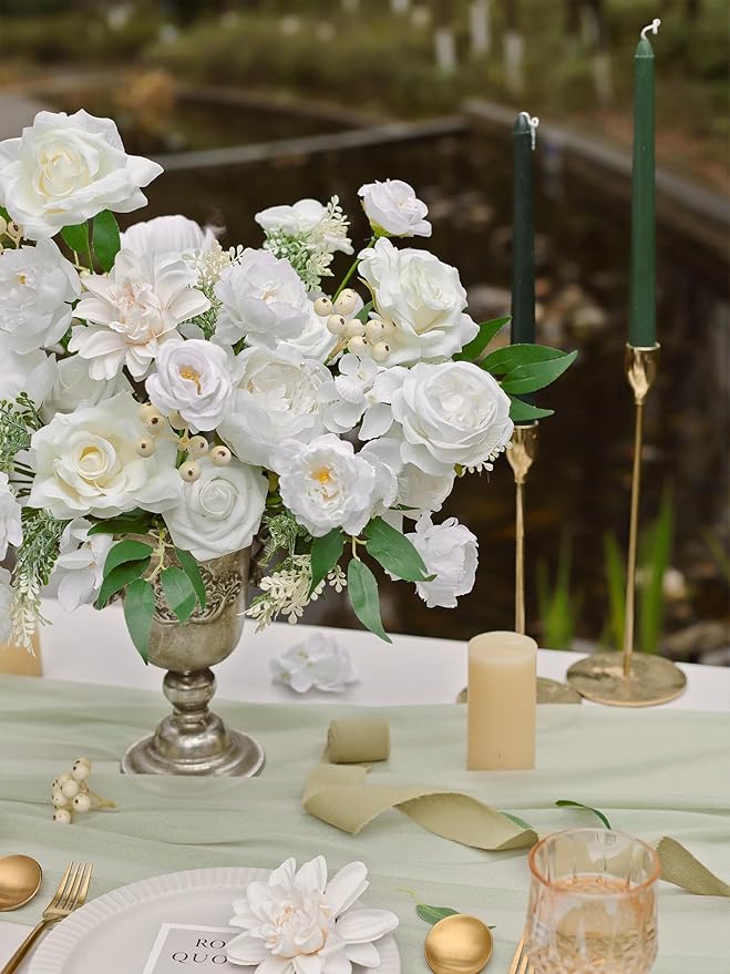 MISSPIN Artificial Flowers DIY Box Set Fake Roses Bouquet Bridal Wedding Flowers Colorful Centerpiece Table Decorations Boho Faux Floral with Stems Arrangements for Cake Home Party Indoor Outdoor