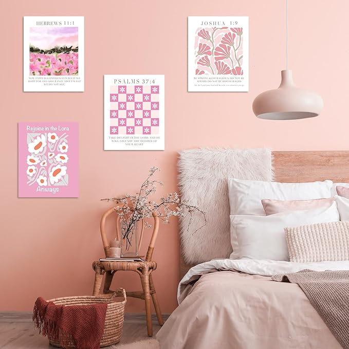 Habseligkeit Unframed Pink Gradient Room Decor, Pink Flower Wall Art Prints, Posters for Girls Dorm Aesthtic, Danish Pastel Wall Decor 11x14in, Set of 6