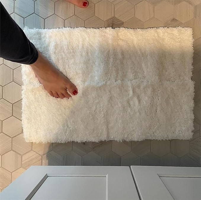 CozeCube White Bathroom Rug 24" x 16", Bath mats for Bathroom Non Slip, Ultra Soft Bath Rugs Washable, Plush Microfiber Area Rugs for Bedroom