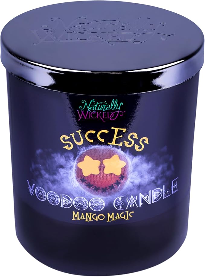 Naturally Wicked Voodoo Success Candle Set - Inc. Voodoo Doll, Crystal, Wood Wick, Mango Magic Scent & Gift Box