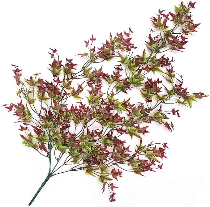 Artificial Hanging Vine Plants for Outdoor Decor, Plastic Ivy Garland Fake Vines Grass Greenery Home Garden Window Box Indoor Party UV Resistant Wedding Wall Decoration Decorations- Red 4 Bundles