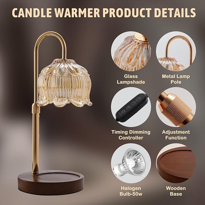 GEEZO Fragrance Candle Warmer Lamp,Electric Candle Warmer with Timer & Dimmer,Mom Christmas Birthday Gifts for Women, House Warming Gifts New Home Bedroom Decor