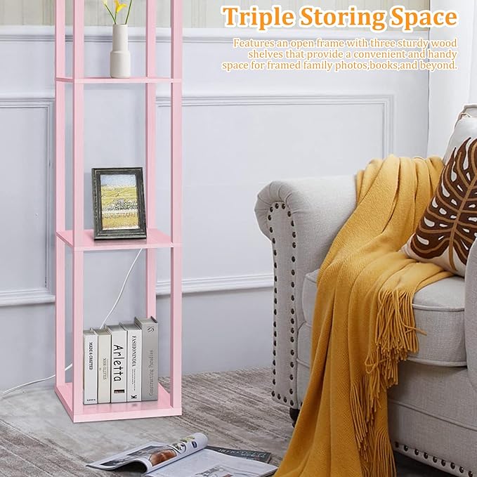 Dott Arts Floor Lamp with Shelves, Floor Lamps for Living Room Decor Display Shelf Lamps with 3 Color LED Bulb, Modern Floor Lamp for Bedroom Standing Lamp for Living Room Office,Home Decor(Pink)