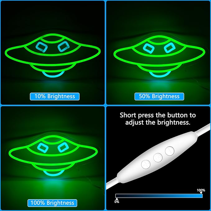 UFO Neon Sign for Wall Decor Studio Room Led Lights, Alien UFO Decor Neon Signs Aesthetic Operated Light for Door Decorations, Bedroom Accessories Neon Sign