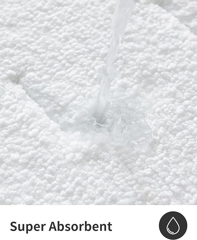 ILANGO White Bathroom Rugs Sets 2 Piece, Soft Shaggy Bath Rugs Non Slip Washable, Absorbent Bathroom Accessories Bath Mats for Floor, Tub and Shower 17" x 24" + 24" x 36"