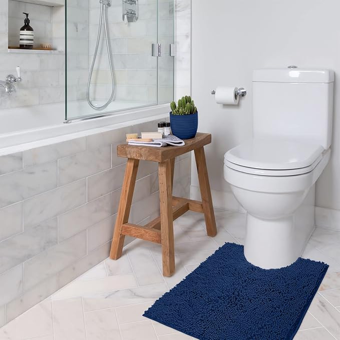 Bathroom Rugs Sets 2 Piece, Luxury Chenille Bath Mat Set, Soft Plush Anti-Slip Bath Rug + U-Shaped Toilet Mat. Microfiber Shaggy Carpet, Super Absorbent (24” x 36” & 20” x 24” U, Blue)