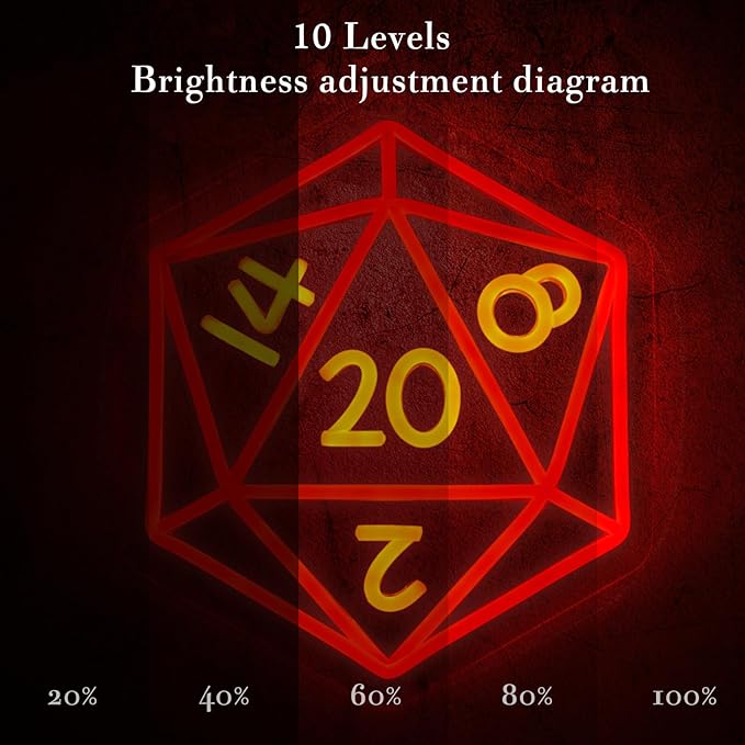 DND Dice Neon Signs for Wall Decor,Cool Dimmable Dungeons and Dragons Dice Game LED Sign,13x11 inch USB Powered Dimmable Neon Light for Man Cave, Game Room, Bedroom, Party Decoration Gifts
