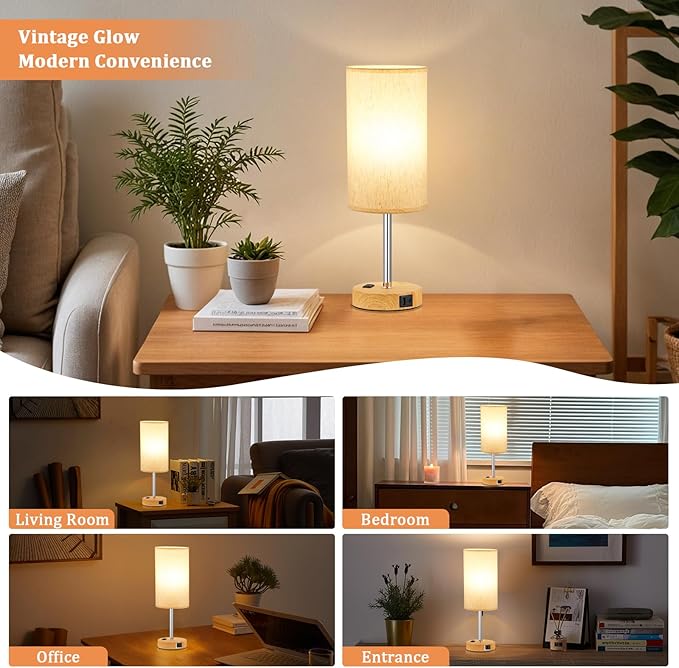 17.4Inches Tall Touch Bedside Table Lamps Set - 3 Way Dimmable Bedroom Lamp with USB C Ports, Small Desk Lamps for Nightstand with AC Outlet for Dorm/Bathroom/Kitchen/Living Room