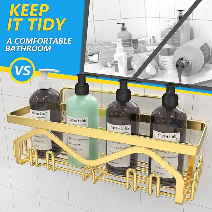 Coraje Shower Caddy - 5-Pack Adhesive Shower Organizer, Large Capacity, Rustproof, No Drilling Required