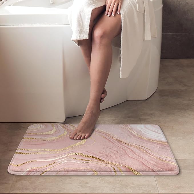 Britimes Bath Mat for Bathroom, Marble Washable Cover Floor Rug Carpets Floor Mat Bathroom Decorations 20x32 Inches for Kitchen Indoor