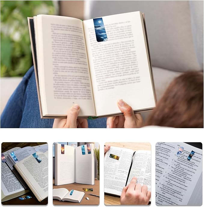 48 Pieces Magnetic Bookmarks Magnet Page Markers - Book Marks for Reading Women & Men with Storage Boxes - Cute Magnet Bookmark Clips for Reading Pleasure(Scenery)