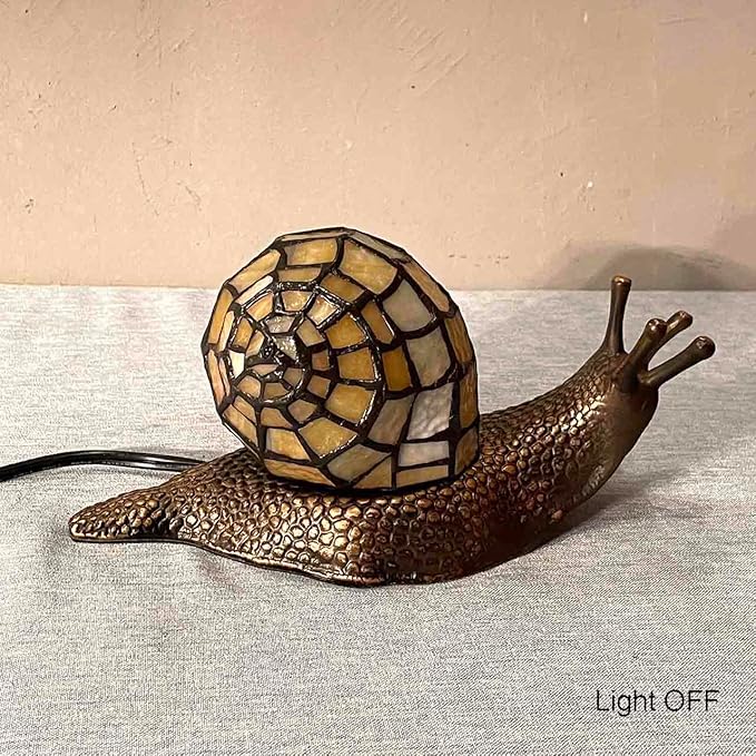 Bieye L10943 Land Snail Tiffany Style Stained Glass Accent Table Lamp for Home Decor (Yellow, 10" D x 5" W x 5" H)