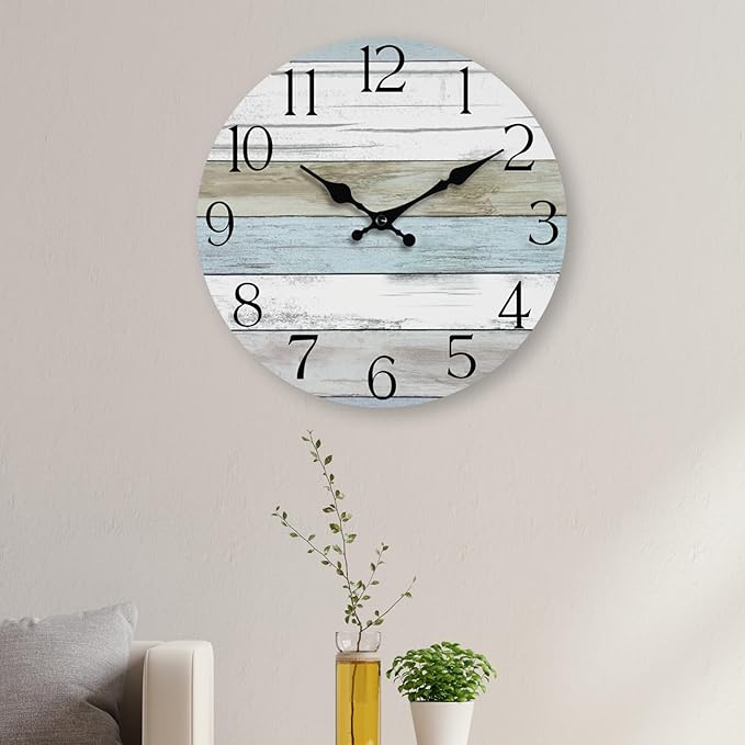 HYLANDA Wall Clock, Silent Non Ticking Wall Clocks Battery Operated, Rustic Wooden Clocks Decorative for Kitchen, Bathroom, Bedroom, Living Room, (8 Inch)