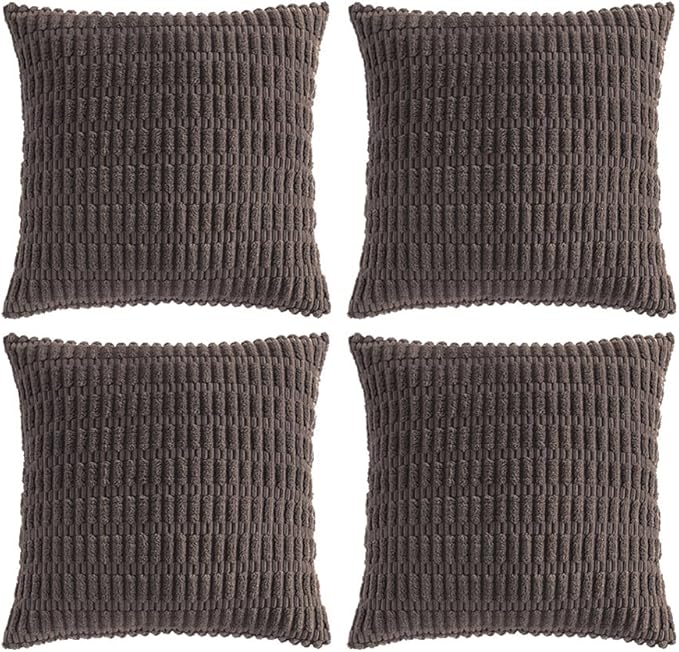 Fancy Homi 4 Packs Boho Dark Brown Decorative Throw Pillow Covers 24x24 Inch for Living Room Couch Bed Sofa, Rustic Modern Farmhouse Home Decor, Soft Plush Corduroy Cute Square Cushion Case 60x60 cm