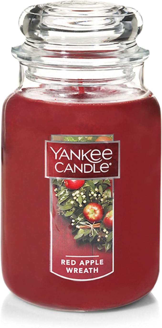 Yankee Candle Apple Wreath Scented, Classic 22oz Large Jar Single Wick Candle, Over 110 Hours of Burn Time | Holiday Gifts for All