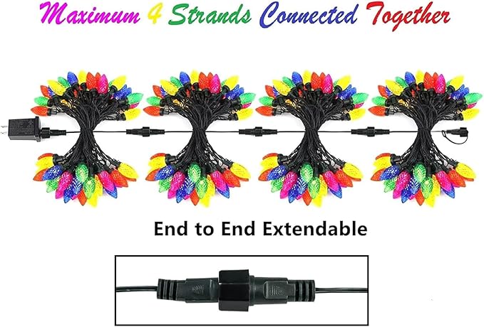 KAQ Outdoor C9 Multicolor Easter Lights, 2PK 100 LED 98ft Extendable Plug in String Lights for Outside, Waterproof Light Wedding Party Outdoor&Indoor Easter Decorations (Multicolor)