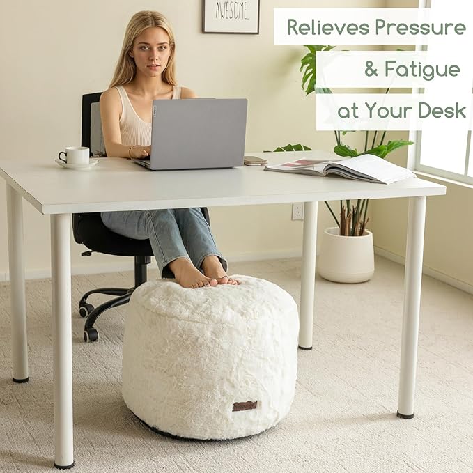 HIGOGOGO Pouf Stuffed Ottoman Round Modern Foam Filled Foot Rest Chair Decorative Poufs 26 x 18 Inches Fluffy Boho Comfy Stool for Living Room, Beige