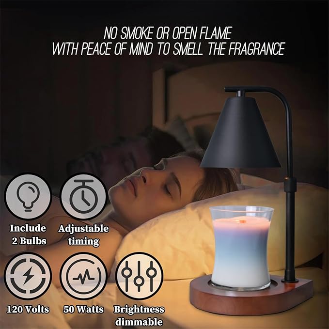SOKCVSEA Candle Warmer Lamp - Candle Warmer with Timer Height Adjustable, Birthday Gifts for Women Mom Gifts, House Warming Gifts New Home Decor, Wax Melt with 2 Bulb Black