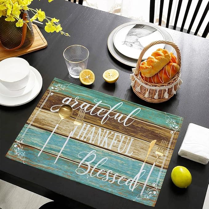 Farmhouse Table Placemats Set of 4 Place Mats Linen Wipeable Heat Resistant Placemats Washable Fabric Waterproof Rectangle Table Mat for Kitchen Dining Dinner 18 X 12 Inch, Retro