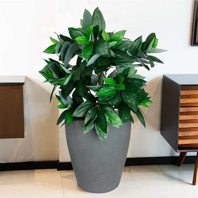 Elly Décor 23 inch Planter for Garden with Drainage, Large Round, Lightweight & Extremely Durable, Deck Indoor/Outdoor Plastic Pot, 23.6" x 21.6"x14, Granite Gray