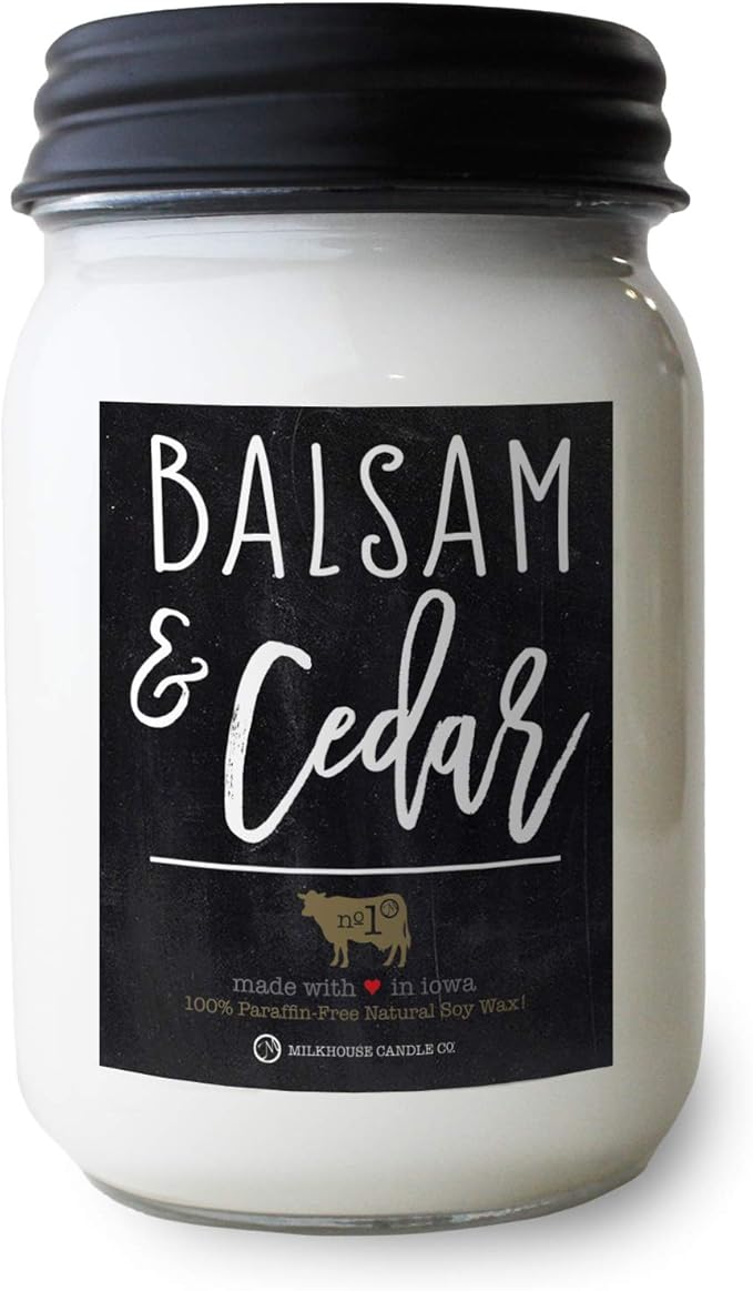 Milkhouse Candle Company - Balsam & Cedar - 13oz Beeswax and Soy Candles - Farmhouse Collection - 100% Natural, Paraffin Free, with Premium Fragrance Oil, Glass Jars with Lids