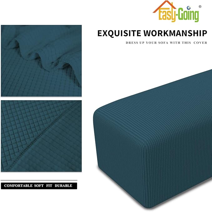 Easy-Going Stretch Ottoman Cover Folding Storage Stool Furniture Protector Soft Rectangle slipcover with Elastic Bottom(Ottoman X-Large,Deep Teal)
