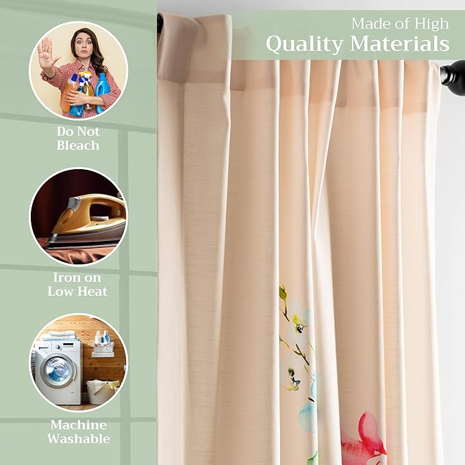 Maison d' Hermine Curtains for Living Room 100% Cotton 108 inch Length One Panel Light Filtering Curtains for Bedroom Windows with Rod and Loop Pockets Drapes (Delphinium Beige, 50" W x 108" L)