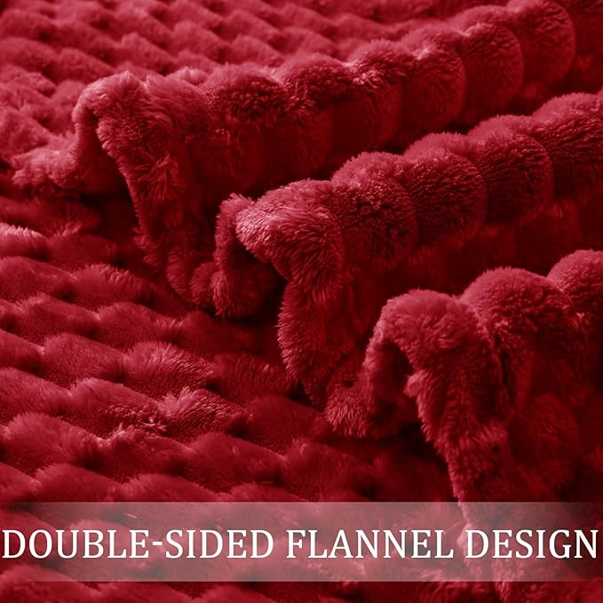 Exclusivo Mezcla King Size Soft Fleece Blanket, 90x104 Inches Stylish Jacquard Velvet Blanket for Bed, Fuzzy Cozy Lightweight for All Season, Deep Red