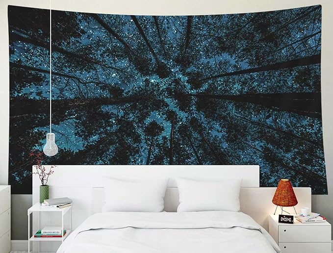 EMMTEEY Forest Tapestry - Aesthetic Night Sky Scene with Stars and Clouds - Perfect for Families - 60x40