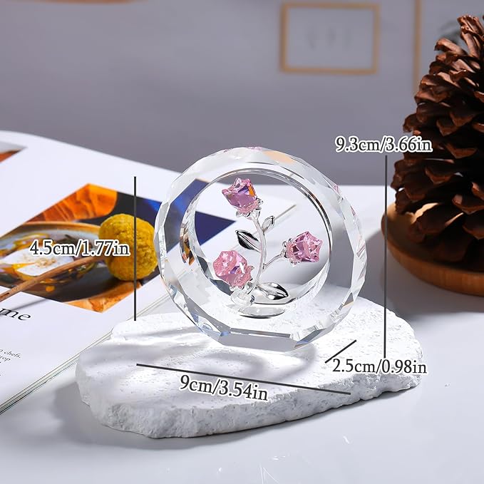 Crystal Pink Roses Bouquet Figurines, Glass Rose Flowers Romantic Gifts for Her Women - Crystal Forever Rose Flower Decor for Valentines Mothers Day Anniversary