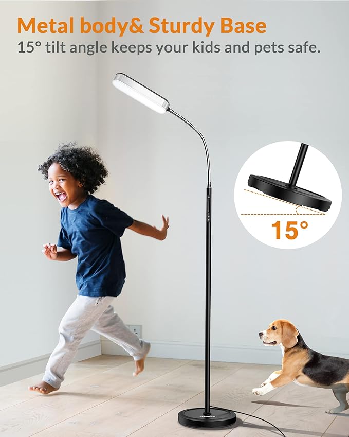 LEPOWER Floor Lamp, Eye-Caring LED Standing Lamp with 5 Color Temperatures, Stepless Dimmer & 3 Timer Function, Bright Adjustable Reading Lamp for Living Room, Office, Bedroom