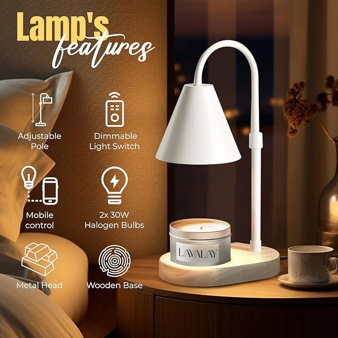 Mother’s Day Candle Warmer Lamp – App-Controlled Dimmable Warmer Light with Timer & Adjustable Height – Modern Flameless Candle Melter lamp with Wood Base for Jar Candles– Gift for Mom & Women