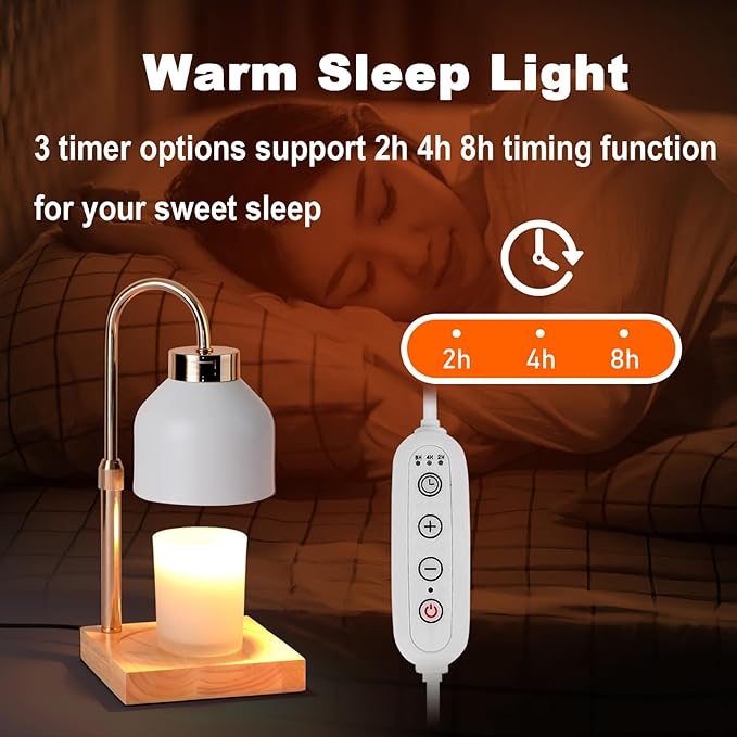 Candle Warmer Lamp with Timer, Electric Candle Lamp Warmer with Dimmer Adjustable Height House Warming Gifts New Home Bedroom Decor Dimmable Wax Melt Warmer with 2 Bulbs Mothers Day Gifts (White)