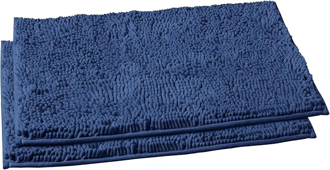 LuxUrux Bathroom Rugs Sets 2 Piece - Plush Bath Mat Set Quick-Dry Soft Chenille Bathroom Mat with Rubber Backing, Absorbant Bathroom Rug Set, Washable.(17 x 24, Blue)