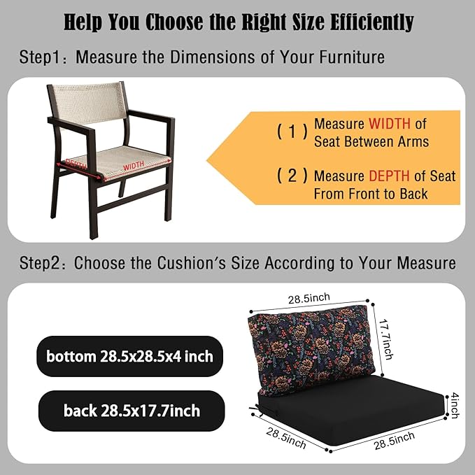idee-home Outdoor Cushions for Patio Furniture, Outdoor Seat Cushion, Waterproof Hampton Bay Deep Seat Replacement Couch Chair Cushions for Garden Lawn Backyard Deck, 28.5 x 28.5 Floral Pattern