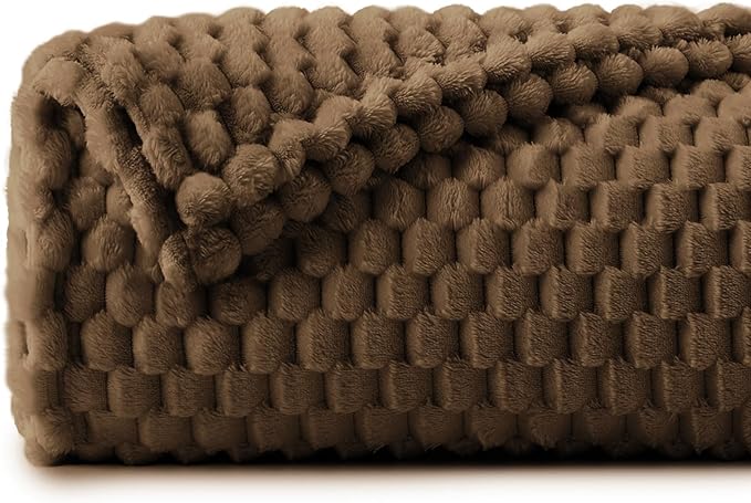 BEDELITE Fleece Blanket Twin Size for Bed Couch, 3D Jacquard Decorative Brown Throw, Soft and Cozy Warm Plush Fuzzy Blanket All Seasons Suitable, 60x80Inches