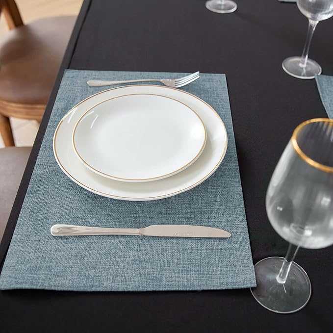 Linen Fabric Placemats Set of 6, Machine Washable, Heat Resistant, Wrinkle Free, Thick Polyester Kitchen Place Mats for Dining Table (Light Gray)