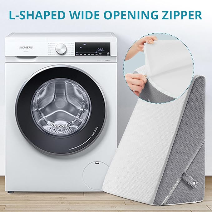 Sasttie Wedge Pillow for Sleep Apnea, 10 Inch Adjustable Bed Wedge Pillow for Back Pain, Acid Reflux, Memory Foam Triangle Pillow Wedge for Sleeping, Post Surgery, Knee Elevate, White & Dark Grey