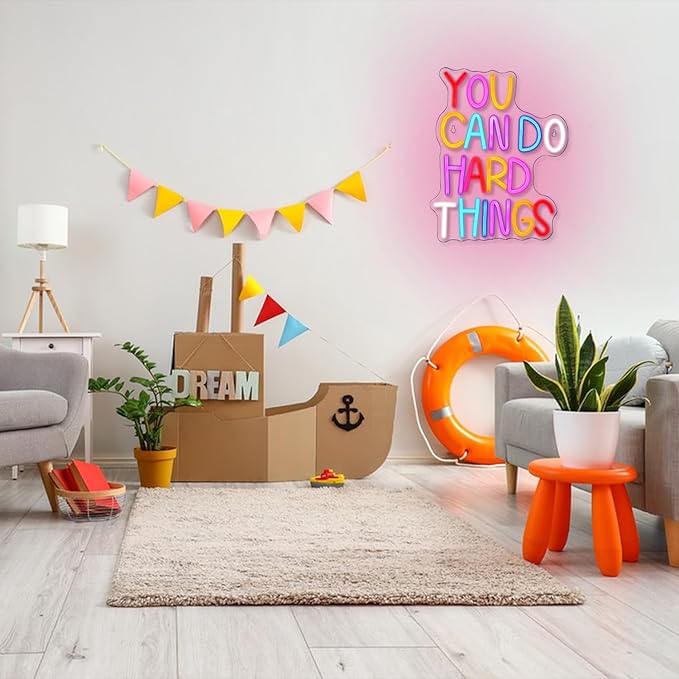You Can Do Hard Things Neon Sign - Dimmable LED Neon Signs for Wall Art, Kids Room Decor, USB Powered Neon Light for Bedroom, Birthday Party, Classroom Backdrop