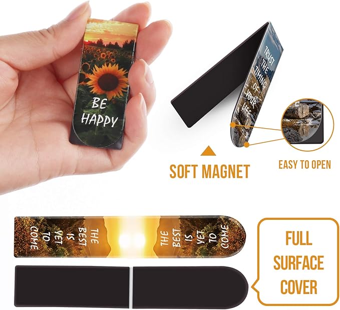 Magnetic Bookmarks, 46PCS Inspirational Slogan Nature Scenery Pattern Bookmarks, Encourage Yourself Book Mark for Book Lovers, Women, Man, Kids, Students, Teachers, School, Home(2.4 x 1 inch)