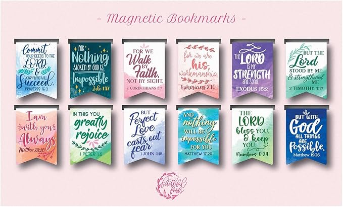 72 Pieces Christian Magnetic Bookmarks for Women, Small Religious Scripture Bible Verse Magnets, 12 Watercolor Designs (1 x 1 in Bible Bookmark)