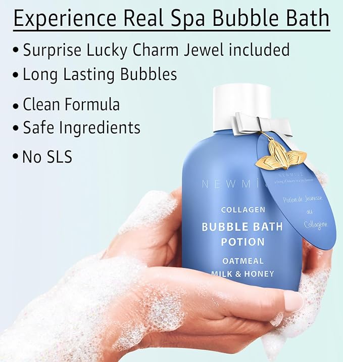 Collagen Luxury Bubble Bath Long Lasting Foam with Oatmeal Milk Honey Moisturizing Relaxing Stress Relief Calming Self Care Spa Gift for Women and Men