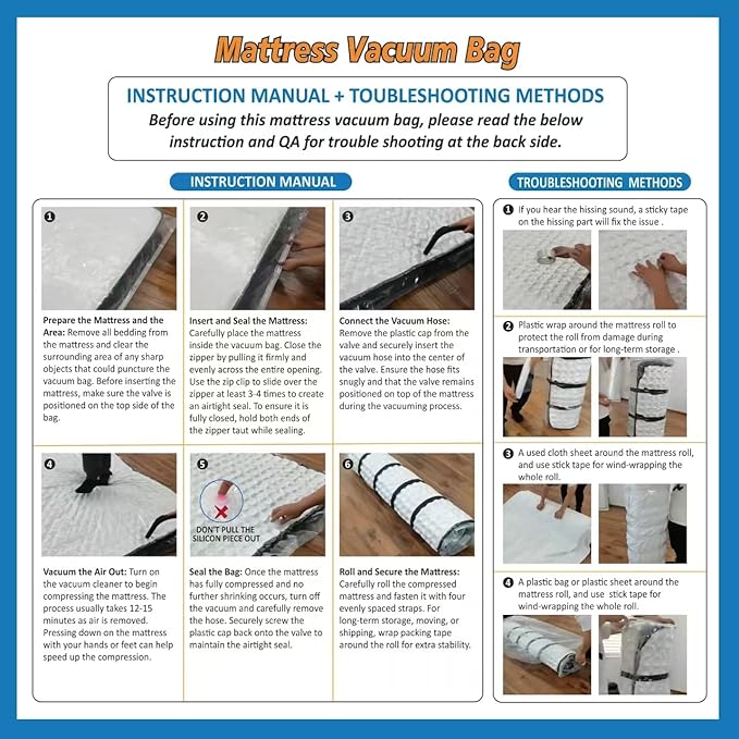 Twin/Twin XL Foam Mattress Vacuum Bag for Moving, Mattress Vacuum Seal Storage Bag with Straps