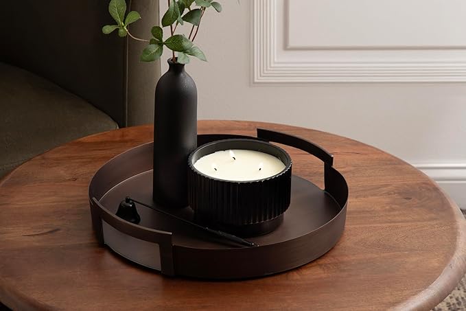 Kate and Laurel Myo Transitional Metal Round Tray, 15 Inch Diameter, Bronze, Modern Glam Circular Decorative Serving Tray with Handles for Use as Living Room Ottoman Table or Entryway Tray Decor